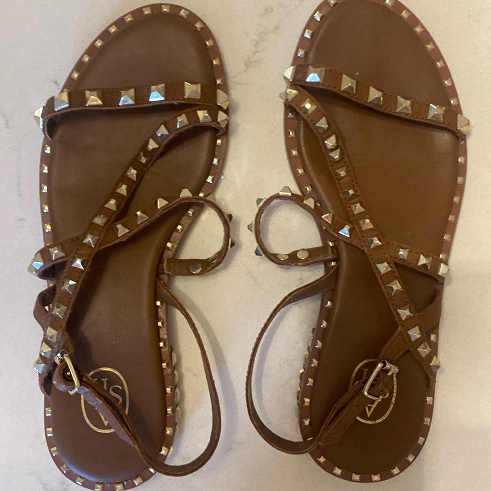 Classic Leather Studded Sandals. Chic.